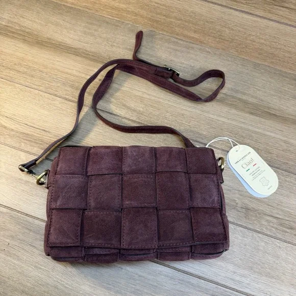 Purple Genuine Suede Leather Crossbody Bag - Made In Italy - Picture 7 of 10